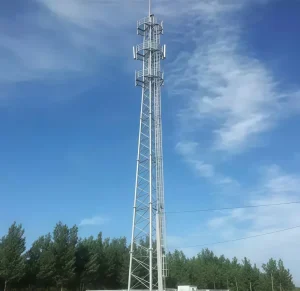 Triangular Tubular Steel Self supporting Three Column Telecommunication Tower Hot Dip Galvanized 30 50 Year Service Life