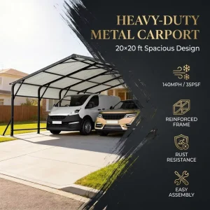[US Stock] 20x20FT Galvanized Steel Carport Canopy Heavy Duty Triangle Reinforced Frame Fast Delivery From US MOQ 1 Unit