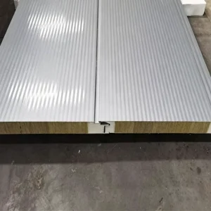 V Groove Design PU Side Sealing Rock Wool Sandwich Panel Decorative Fireproof Mineral Wool Wall System for Exhibition Hall