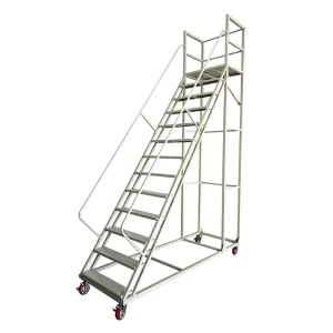 Warehouse Order Picking Carbon Steel Movable Platform Ladder With Wheel