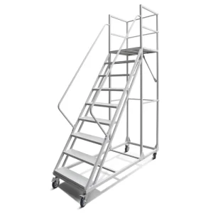 Warehouse Steel Easy Moving Heavy Duty Safety Platform Ladder With Wheels