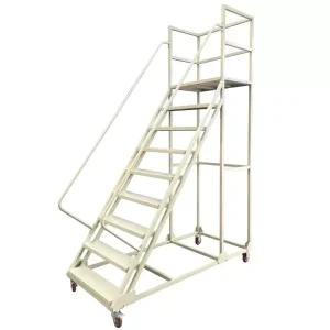 Warehouse Steel Safety Rolling Mobile Platform Ladder With Handrails