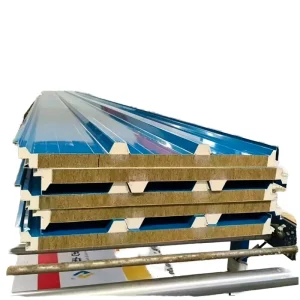 Water Resistant Fire Resistant Eco Friendly Industrial Rock Wool 75mm Metal Sandwich Panels for Exterior Wall Warehouse Roof