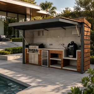 Waterproof Aluminum Alloy Modern Outdoor Cooking Station Modular Patio BBQ Kitchen with Sink Backsplash Lacquer Finish