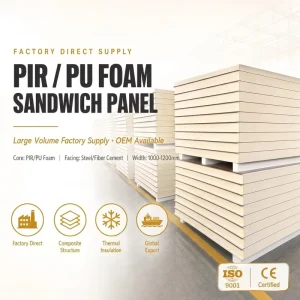 Waterproof Eco Friendly Rigid Polyurethane Foam Board PU Sandwich Panel Core Material Prefab House Roofing Hospital Warehouse