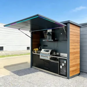 Weatherproof Stainless Steel Outdoor BBQ Kitchen Set, Lacquer Finish, Backsplash, Sink and Faucet