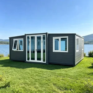 White Frame Four Panel Glass Sliding Door Expandable Prefab Container House Moisture Proof Detachable 2 Bedroom Modular Cabin