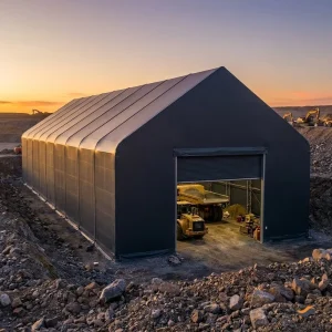 Wind Load 120km/h Certified Temporary Industrial Building A-Frame Gable 100x120m Charcoal PVC for Mining Camp Supply