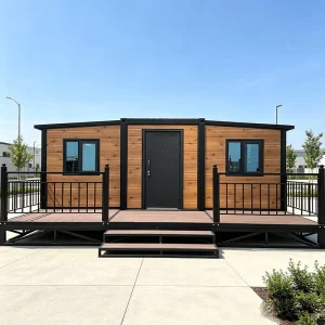 Wood Grain Cladding 20ft Detachable Container House Factory Price Moisture Proof Prefab 2 Bedroom Tiny House