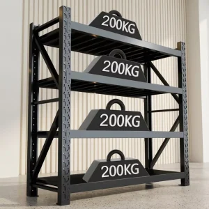 Workshop Garage Warehouse Steel Industrial Storage Black 4 Shelf Stacking Boltless Rack Adjustable Shelving Anti Corrosion