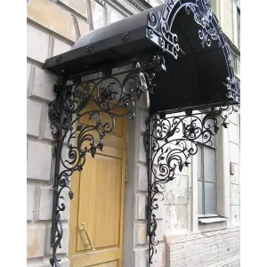 Wrought Iron Classic Style Black Hot-Dipped Galvanized Frame Customizable Size Awning Brackets Glass Entrance Canopies Door