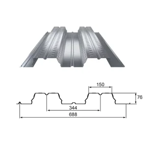 YX76 344 688 Profiled Galvanized Steel Floor Decking Sheet for Multi Storey Building