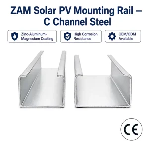 ZAM Coated C Purlin 80×40 Slotted Steel Channel for Solar Mounting System Ground PV Racking Bracket Factory Direct