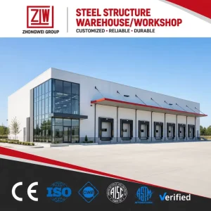 ZW Modern H Shape Steel Beam Lightweight Clear Span Frame Prefabricated Steel Structures Building Warehouse Easy Assemble
