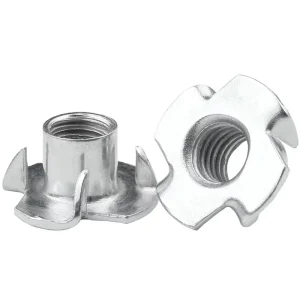 Zinc Plated Carbon Steel Four Claw Nut with Pronged Base DIN1624 T Nut for Woodworking Assembly and Speaker Cabinet Fixing