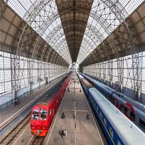 cambered powder coated steel tubes truss roof for railway station steel truss airport stadium roof